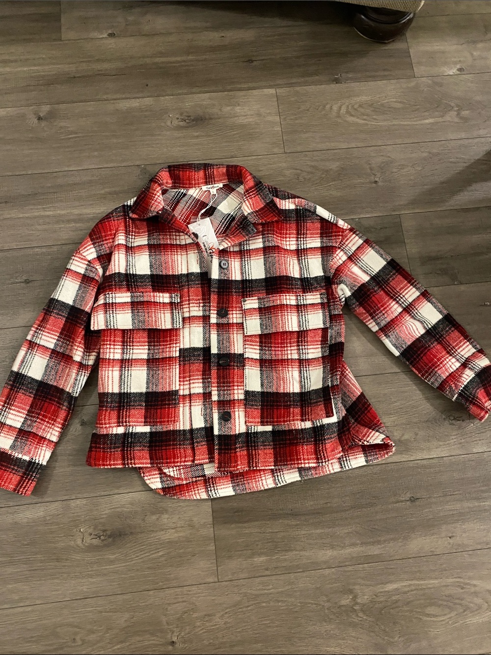 GeeGee Red & Black Plaid Button Jacket